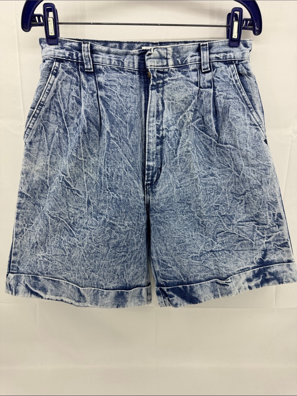 Vintage 90s Paris Sports Club High Waisted, Cuffed, Acid Washed Mom Shorts, 28